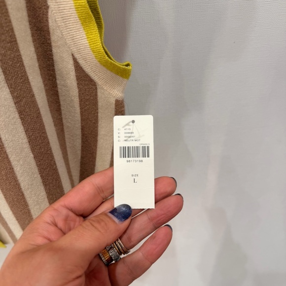 Anthropologie Maeve Slouchy Striped Sleeveless Top with Yellow Trim - Picture 3 of 5